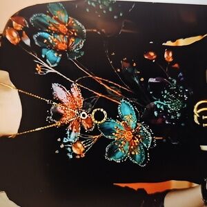 NWT Mesh Semi Sheer Long Sleeve Floral Print Black Top XL